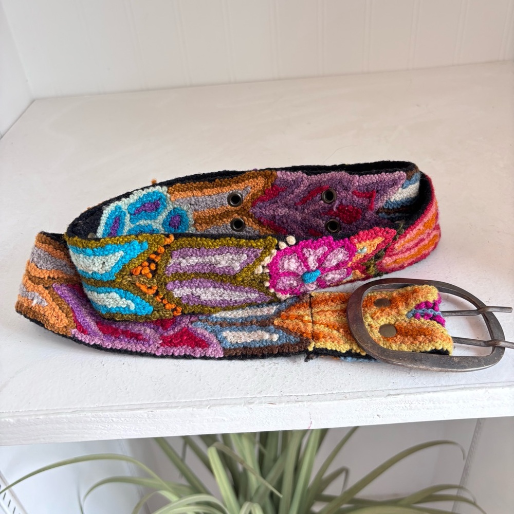 Jenny Krauss Folklorica Floral Embroidered Wool Belt, Purple L